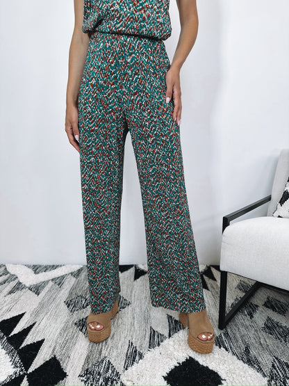 Ensemble Top et Pantalon Fluide à Imprimé Texturé