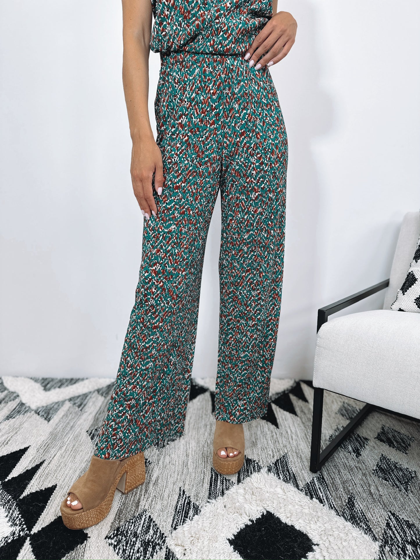 Ensemble Top et Pantalon Fluide à Imprimé Texturé
