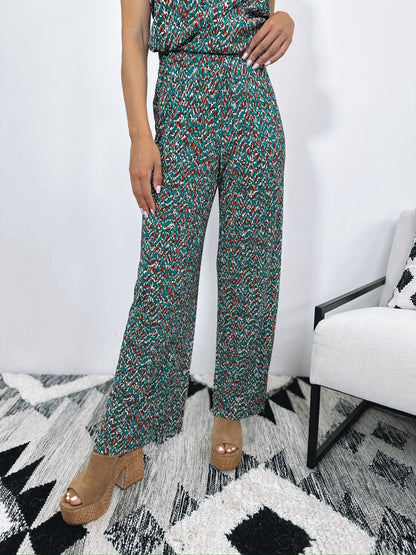 Ensemble Top et Pantalon Fluide à Imprimé Texturé