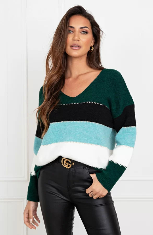 Pull à rayures Luana émeraude