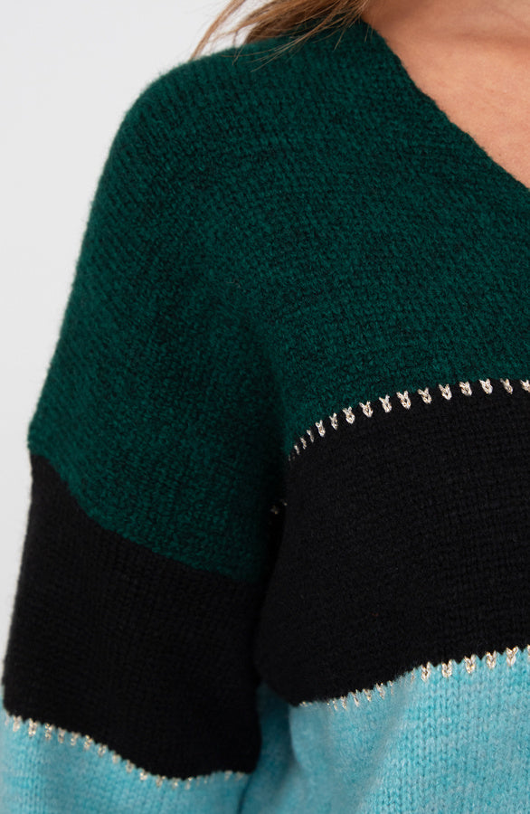 Pull à rayures Luana émeraude